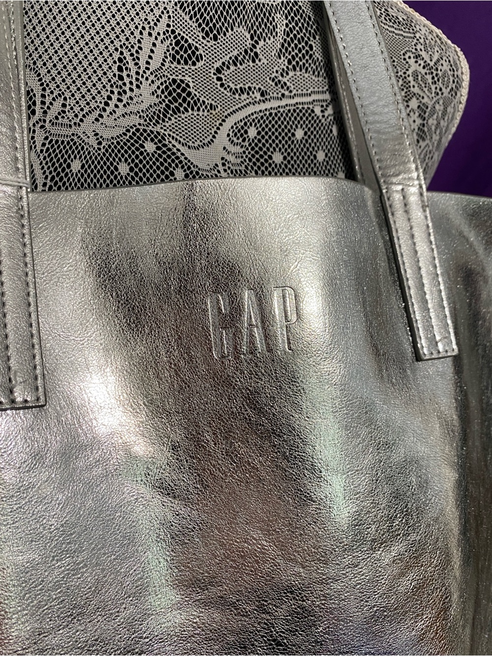 GAP Silver Metallic Tote Bag - Picture 2 of 5